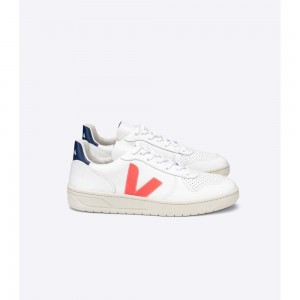 Tenis Veja V-10 LEATHER Mujer White/Orange/Blue | MX 1705KIR