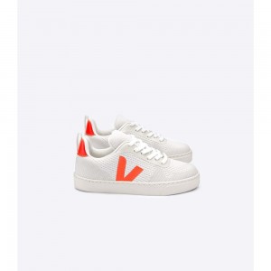 Zapatos Veja V-10 MALHA BRANCO ALUMINIO Niños White/Orange | MX 1556NBA